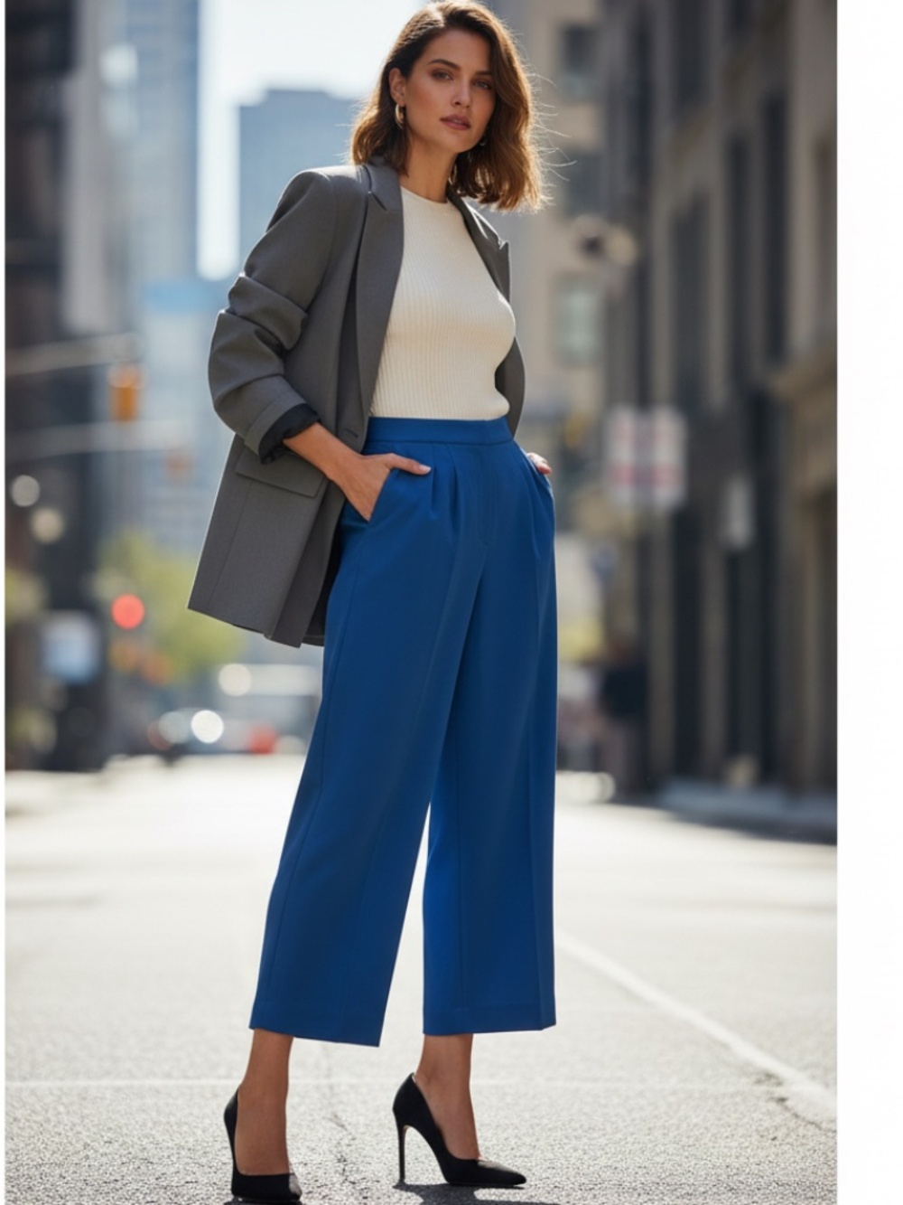 Nine West Royal Blue Wide Leg Cropped Pants